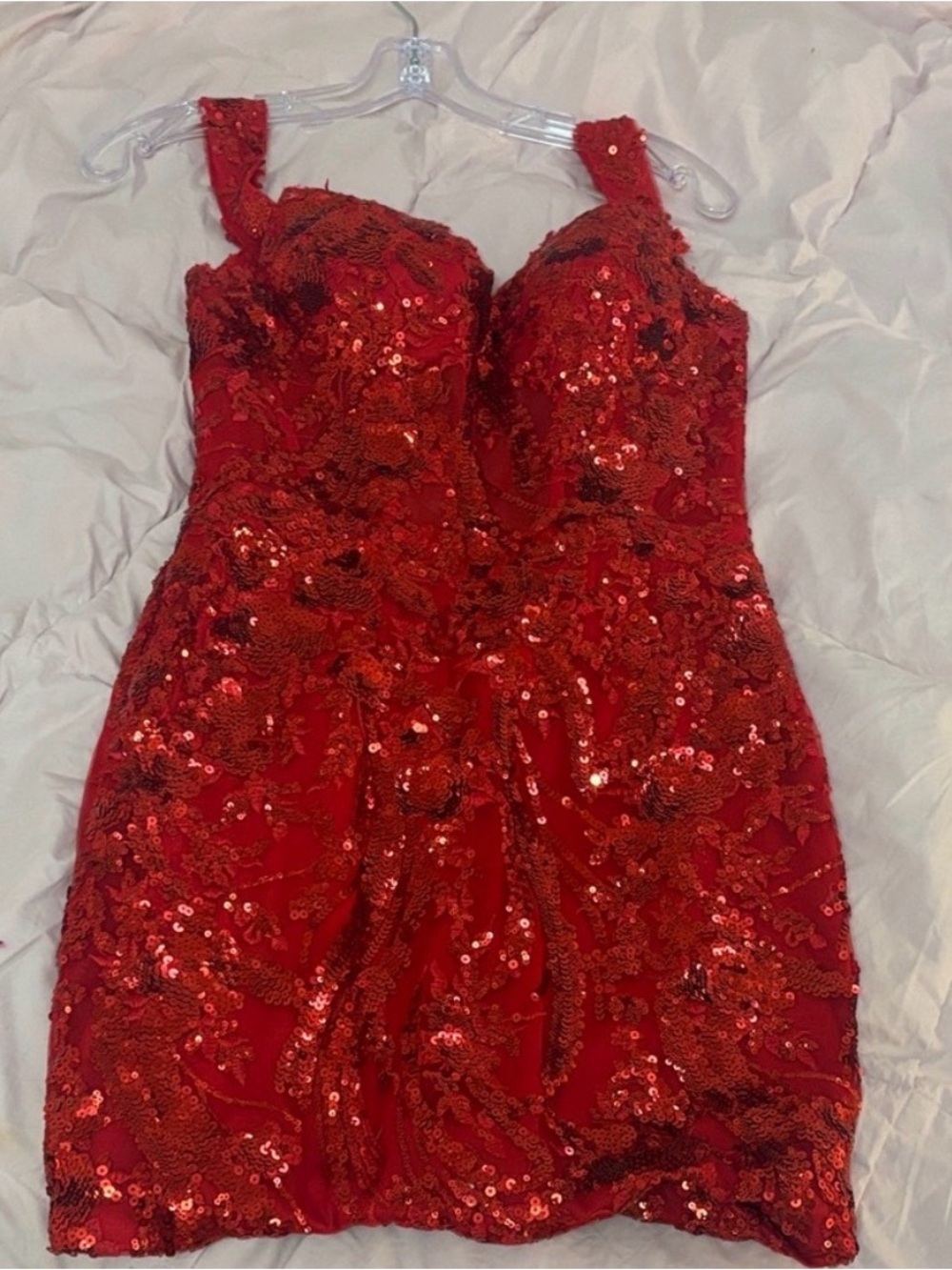 Stacees Red Sequin Mini Dress altered in length homecoming dress
